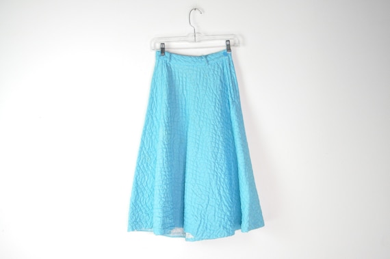 Vintage 60s Quilted Blue Skirt - XXS |  Bright Qu… - image 1