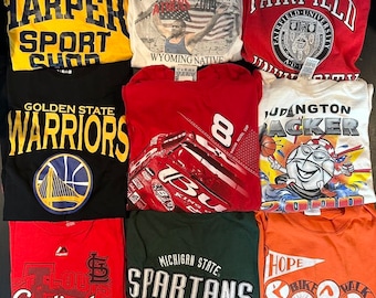 Mystery THRIFTED Sports and College Graphic T-Shirt Second Hand Graphic Tee Thrift Box T-shirt Graphic Tee Bundle Gift Idea for Teen Gift