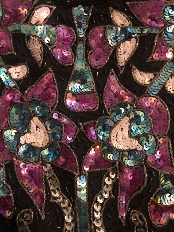 80s Black Silk Beaded Dress - Medium | Sequin Sho… - image 8