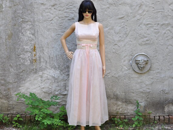 60s Pink Chiffon Dress XS