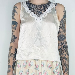 Vintage Silky Tank - Small | 1990s Lingerie Tank Top | Vintage Sexy Lace Tank | 90s Slip Tank Top