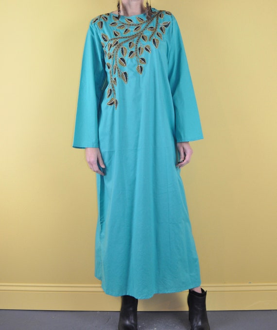 Vintage Beaded Kaftan - Large | Green Beaded Tuni… - image 1