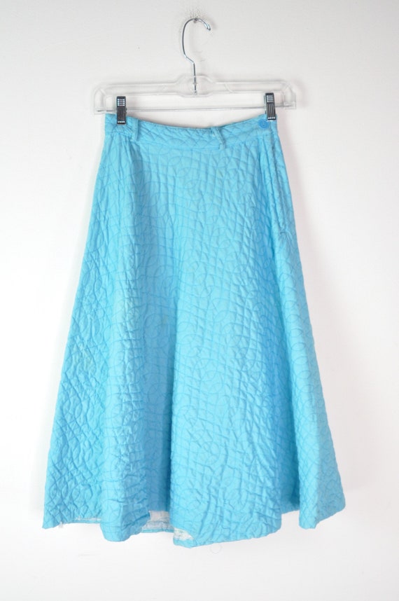 Vintage 60s Quilted Blue Skirt - XXS |  Bright Qu… - image 2