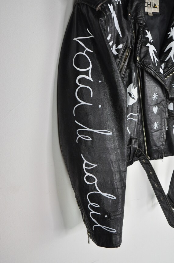 Hand Painted 80s Cropped Leather Jacket - Medium … - image 7