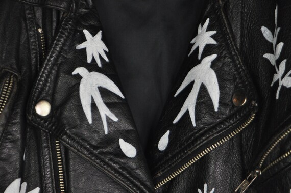 Hand Painted 80s Cropped Leather Jacket - Medium … - image 6