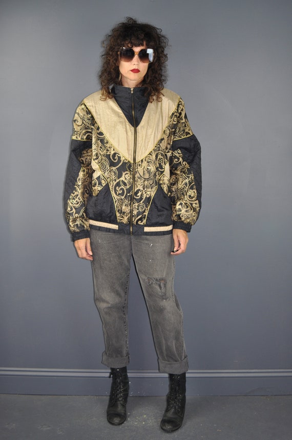 Black/Gold Windbreaker / Etsy