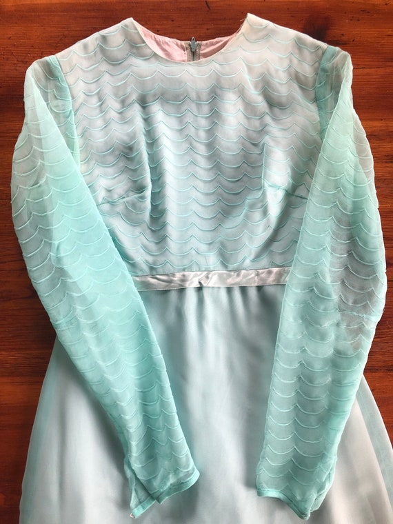 60s Chiffon Dress - Small | Vintage Aqua Chiffon … - image 3