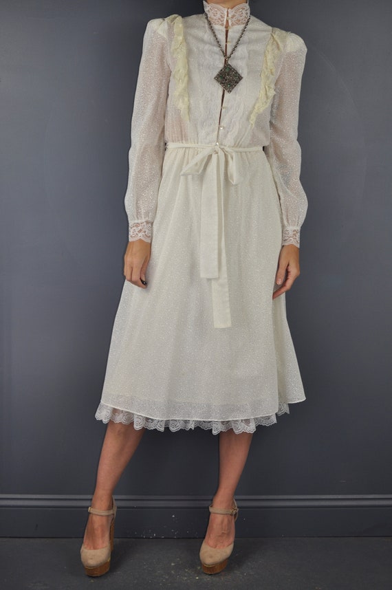 80s White Prairie Dress S