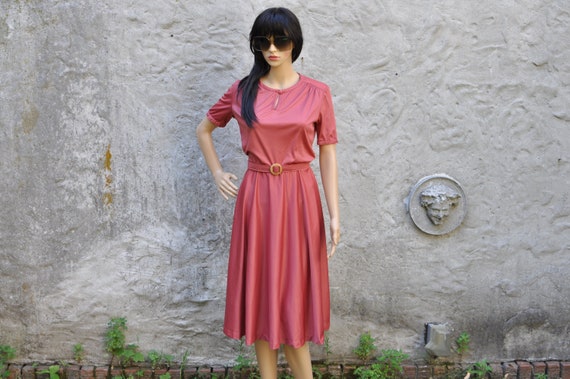 70s Pink Dusty Rose Dress S