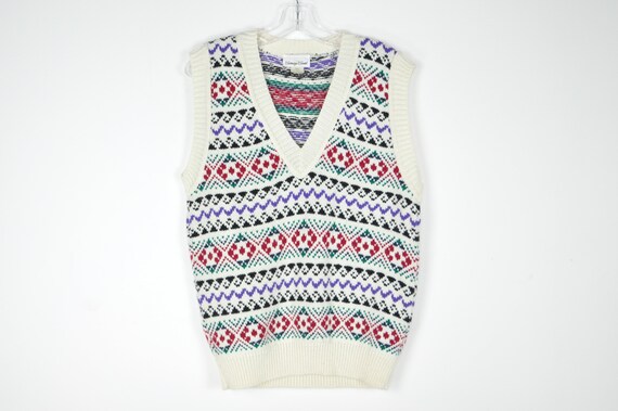 90s Knit Sweater Vest Medium Fair Isle 