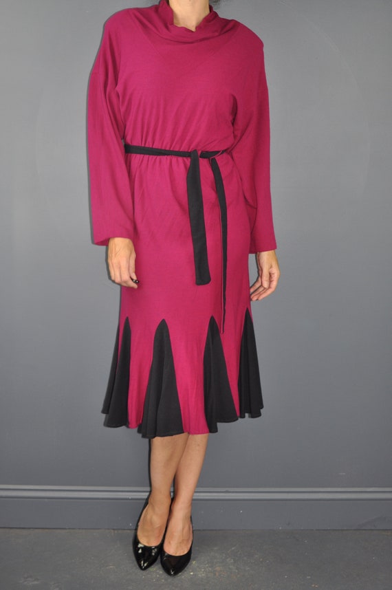 80s Fuchsia Wool Blend Dress S - image 5