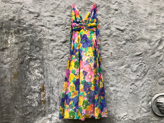 60s Chiffon Dress Floral Dress Petite XS 0