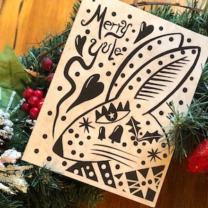 Cartes de Noël fantaisistes | Cartes de lapin d’art populaire | Cartes vierges de Noël | Cartes de vacances païennes | Cartes de lapin illustrées | Solstice d'hiver