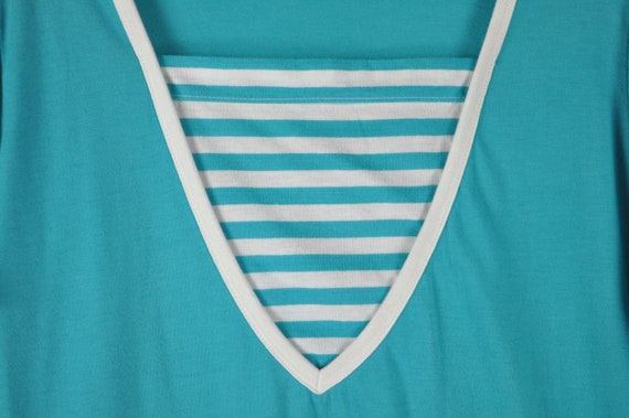 80s Turquoise Striped Blouse - XLarge | Vintage G… - image 2