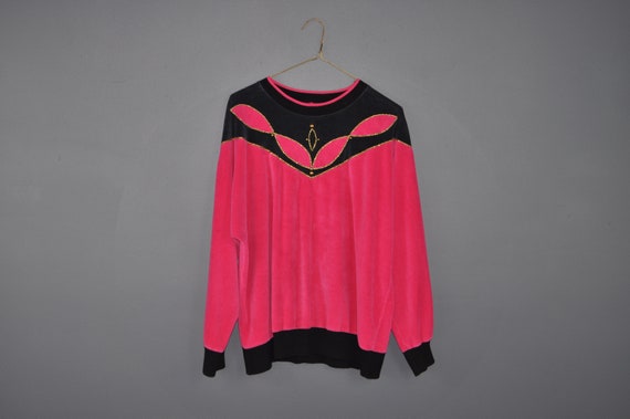 80s Pink Velour Sweatshirt L