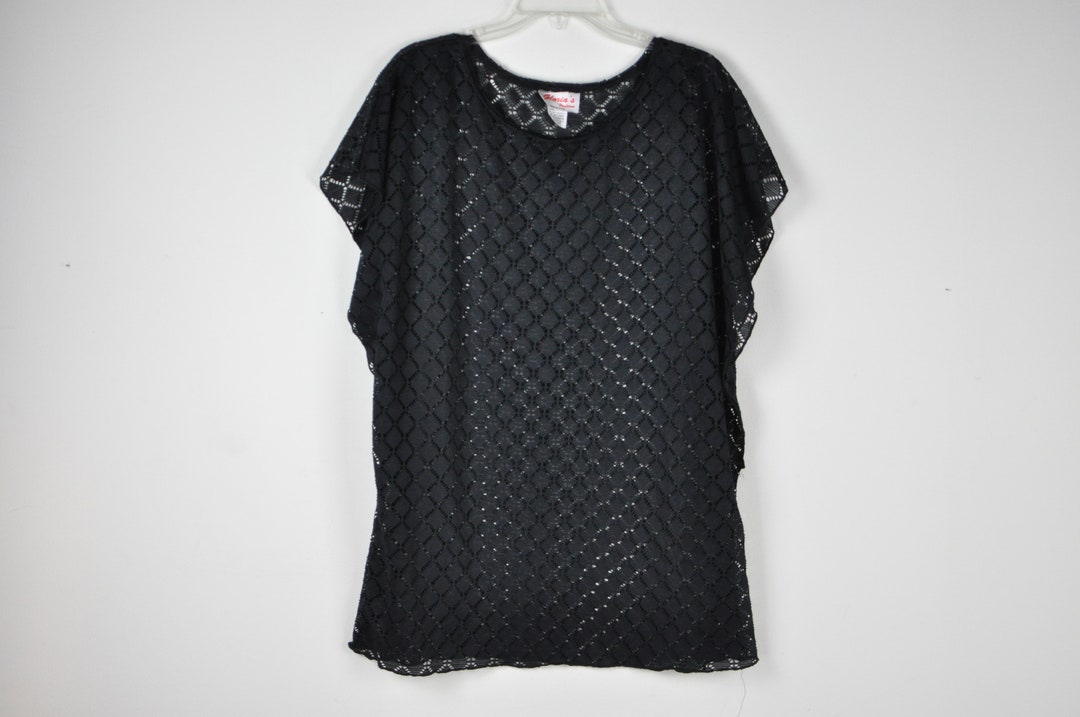 80s Black Lace Beach Cover up XL Sheer Black Blouse Black Lace Tunic Etsy