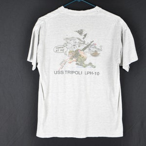 90s Operation Desert Shield Tee - Medium | 1990 1991 Military T-Shirt | USS Tripoli Tee | Cartoon Graphic Tee | Single Stitch 90s Navy Tee