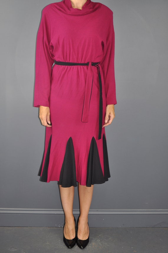 80s Fuchsia Wool Blend Dress S - image 2