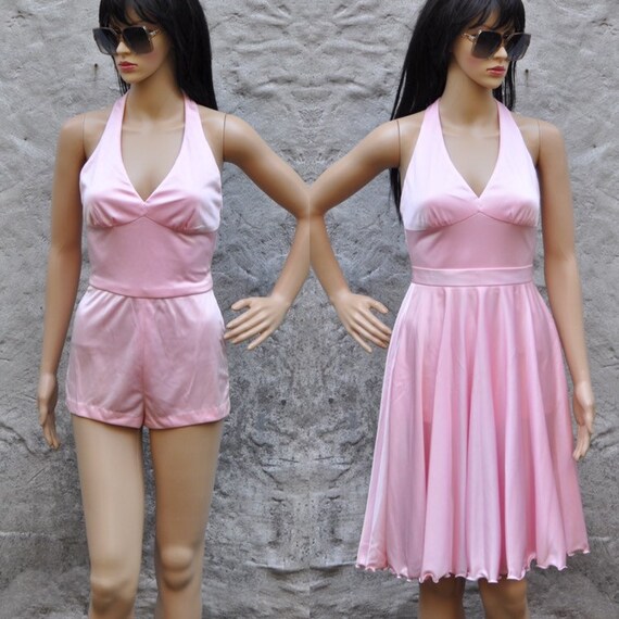 70s Pink Romper Skirt Set XS