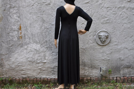 70s Black Long Sleeve Party Maxi Dress - XS | Vin… - image 7