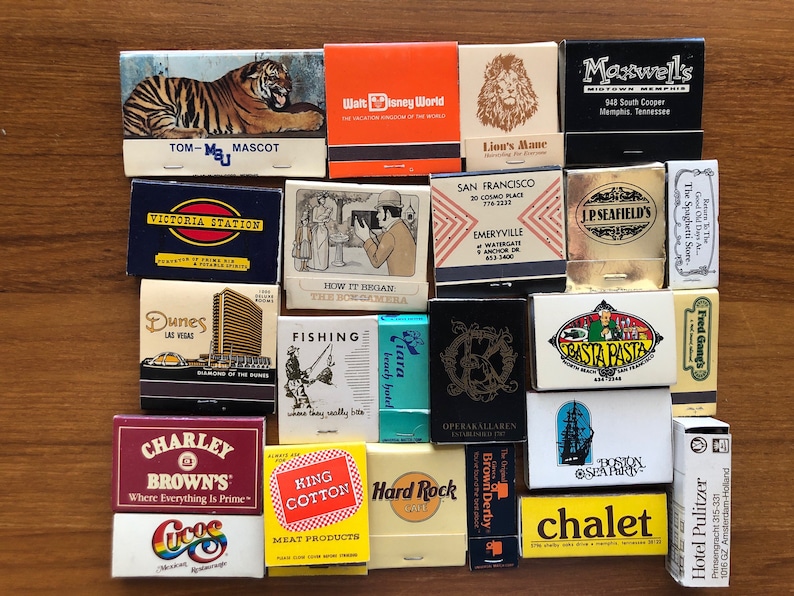 Vintage Matches | Set of 10, 20, or 30 | Cool Vintage Matchboxes | Mystery Matchbook | Travel Souvenirs | Collectable Matches | Match Bundle 