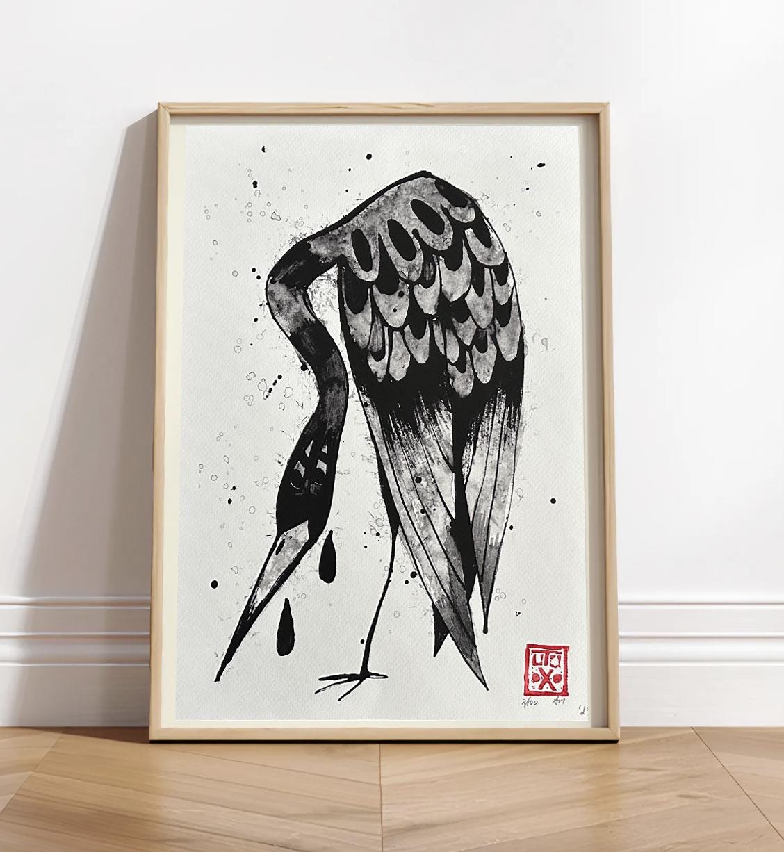 Crane Art Print, Black Ink Drawing, Limited Edition (9x12) - Etsy