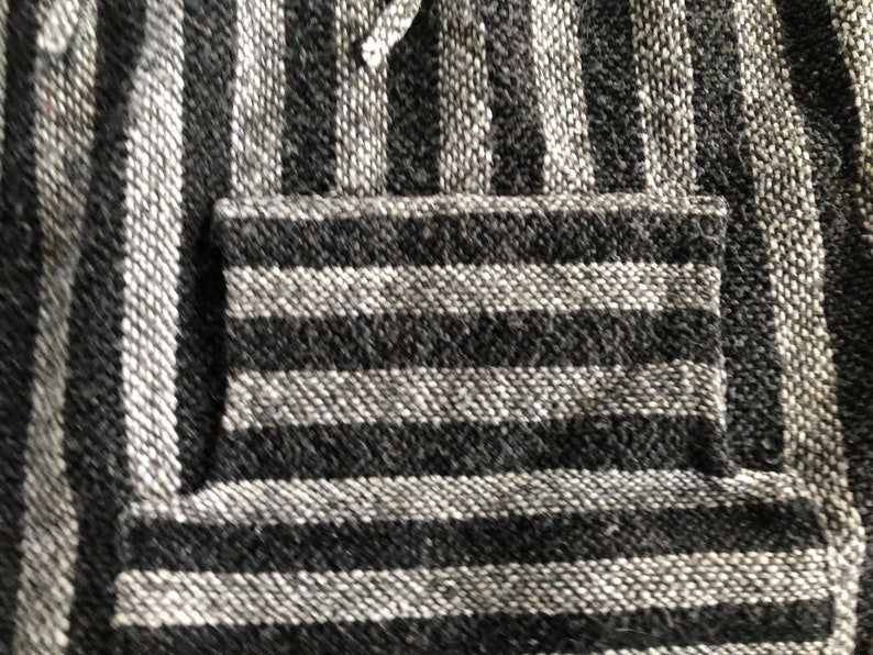 Vintage Mexican Poncho Hoodie Large Vintage Striped Hoodie Poncho Mexican Sweatshirt Vintage Black and Gray Poncho