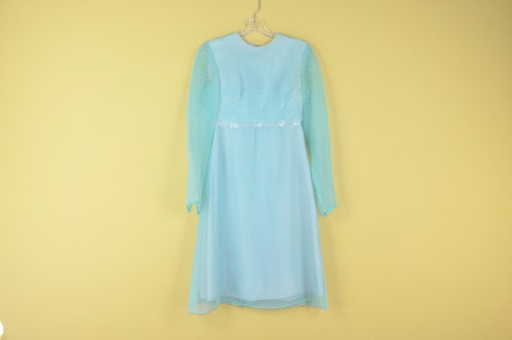 60s Chiffon Dress - Small | Vintage Aqua Chiffon … - image 1