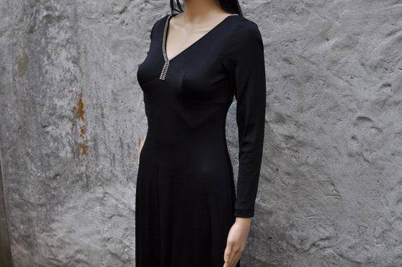 70s Black Long Sleeve Party Maxi Dress - XS | Vin… - image 3