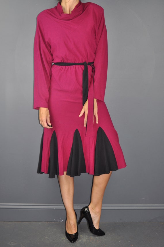 80s Fuchsia Wool Blend Dress S - image 4