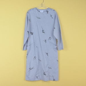 80s Print Avon Dress - Small | Vintage Gray New Wave Print Shift | 1980s Aesthetic Pocket Batwing Dress