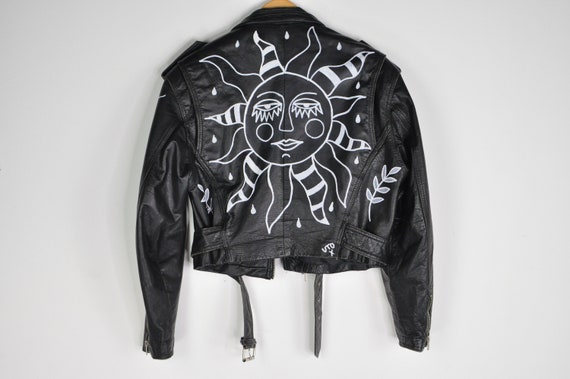Hand Painted 80s Cropped Leather Jacket - Medium … - image 9