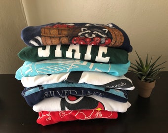 Mystery Thrifted Sweatshirt | Graphic Sweatshirt Vintage Thrift Box | Unisex Animal Travel Sports Quirky Vintage and Retro Sweatshirt Bundle
