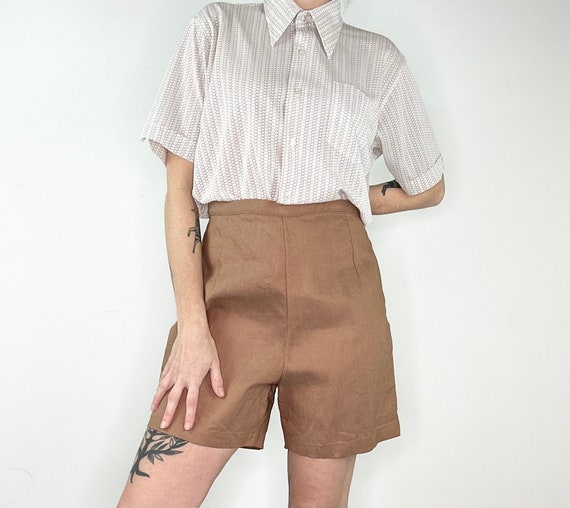 60s Brown High Rise Shorts Large Vintage Copper Bermuda Shorts 70s Outfit Long Brown Denim High Waisted Shorts Etsy Canada