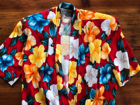 80s Tropical Print Blouse M - image 4