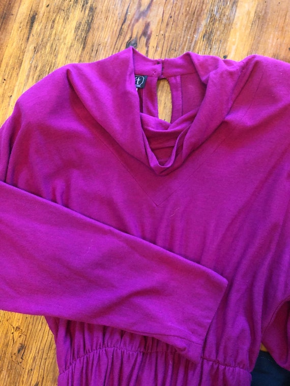 80s Fuchsia Wool Blend Dress S - image 10