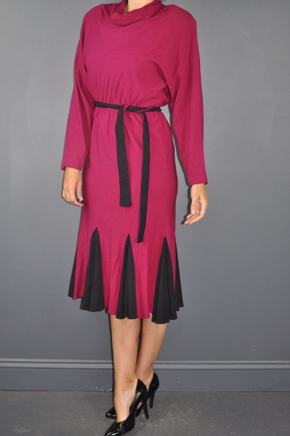 80s Fuchsia Wool Blend Dress S - image 3