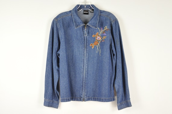 Vintage Embroidered Jean Jacket - Small | Zip Up … - image 1
