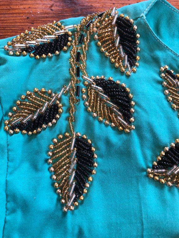 Vintage Beaded Kaftan - Large | Green Beaded Tuni… - image 6