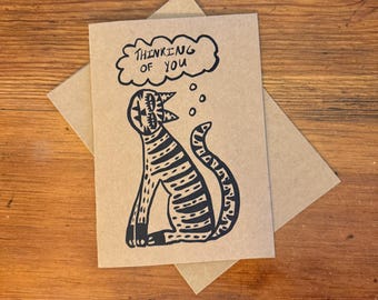 Thinking of You Cat Card – Quirky Kraft Paper Greeting