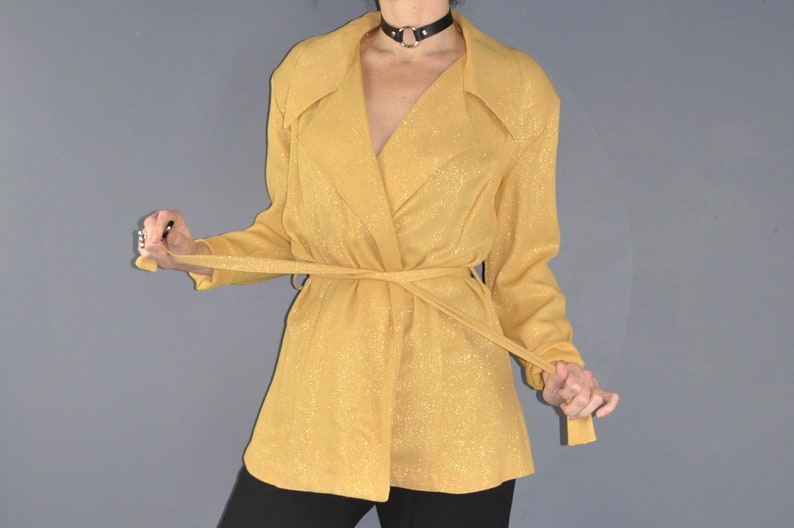80s Gold Sparkle Cardigan Blazer Jacket Gold Wrap Jacket Party Blazer Large