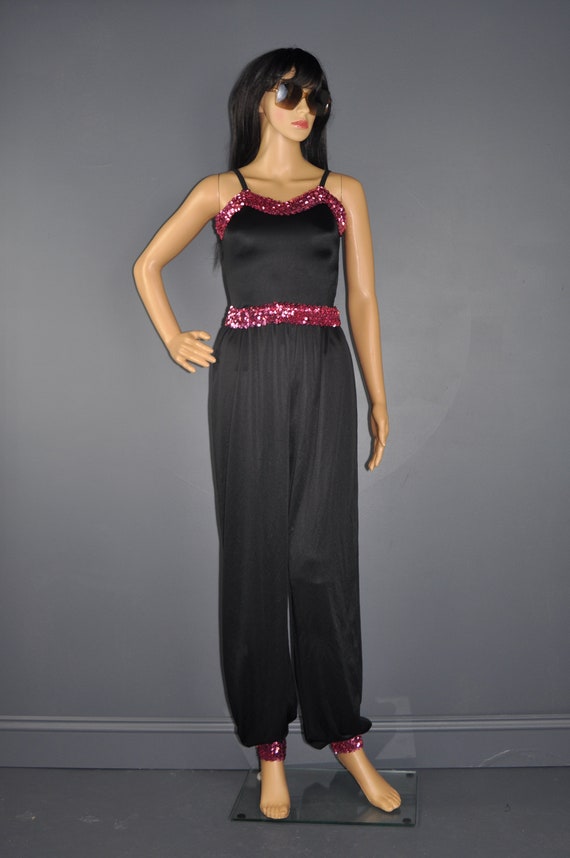 Vintage Sequin Jumpsuit - Small | Black and Pink D