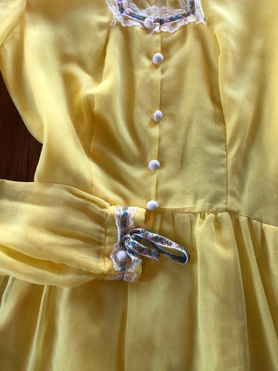 70s Yellow Prairie Dress S - image 5