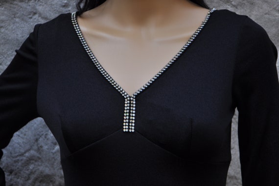 70s Black Long Sleeve Party Maxi Dress - XS | Vin… - image 2