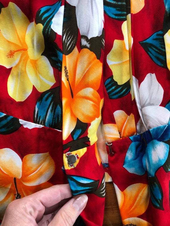 80s Tropical Print Blouse M - image 6