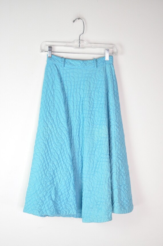 Vintage 60s Quilted Blue Skirt - XXS |  Bright Qu… - image 5