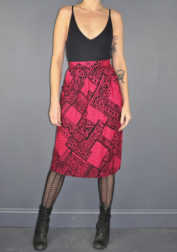 80s Print Skirt - XS | Vintage Tribal Print Penci… - image 4