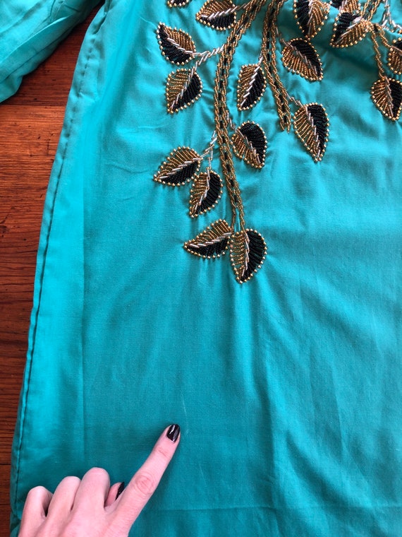 Vintage Beaded Kaftan - Large | Green Beaded Tuni… - image 8