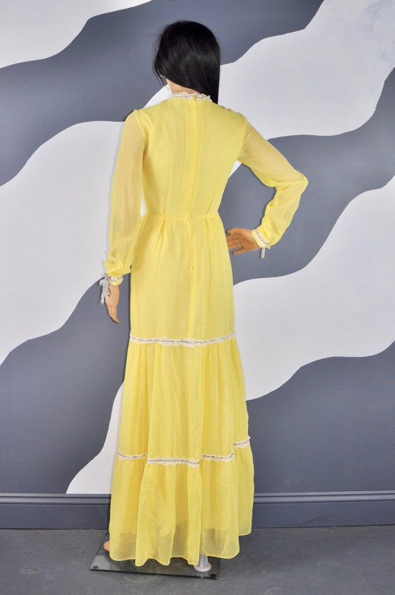 70s Yellow Prairie Dress S - image 3