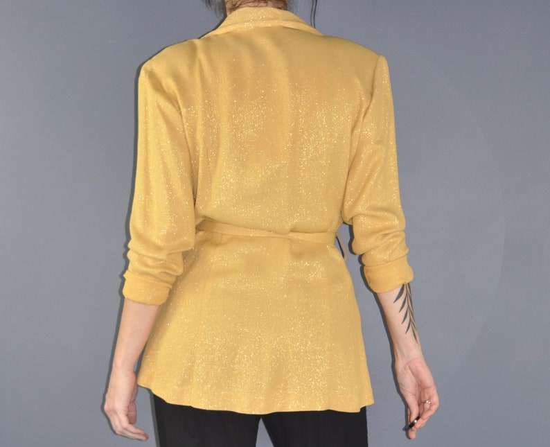 80s Gold Sparkle Cardigan Blazer Jacket Gold Wrap Jacket Party Blazer Large